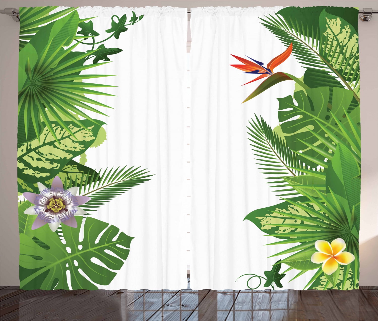 Tropical Curtains 2 Panels Set, Lush Growth Rainforest of Hawaii with