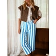 thumbnail image 3 of Womens Cropped Striped Pants Casual High Waisted Stretchy Straight Leg Denim Pants with Pockets, 3 of 6