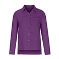 thumbnail image 3 of Purple Young Adult Tops Women's Summer Solid Color Cotton and Linen Shirt with Pockets and Slit Long Sleeves Plus Size Tops for Women, 3 of 3