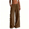 thumbnail image 3 of Admvng Womens Cargo Linen Pants Wide Leg Drawstring Waist Casual Summer with Pockets, 3 of 5