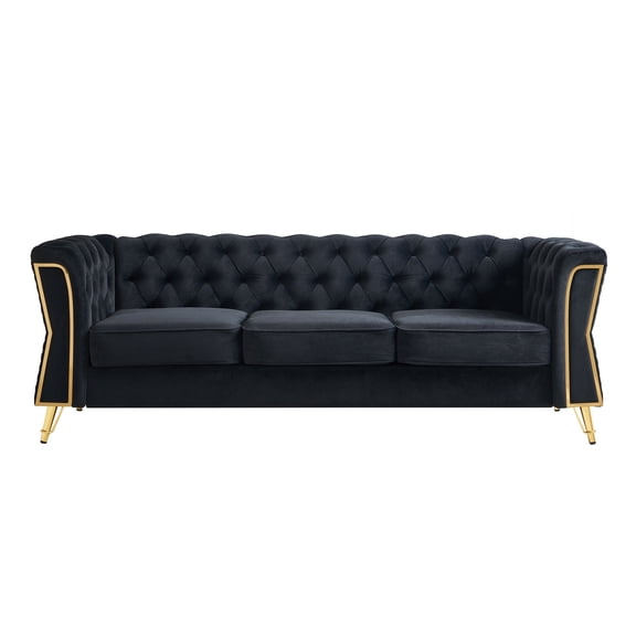 Miekor Furniture Modern Tufted Velvet Sofa 87.4 inch for Living Room Black Color MK6451