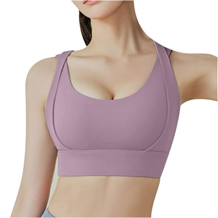 Cotton Sports Bra Women Running Bralettes Yoga Backless Breasted Push up Chest Detachable Sports Underwear V-Neck Push-up Bra Hook and Eye Closure Padded Bra Style Y-553   Purple S