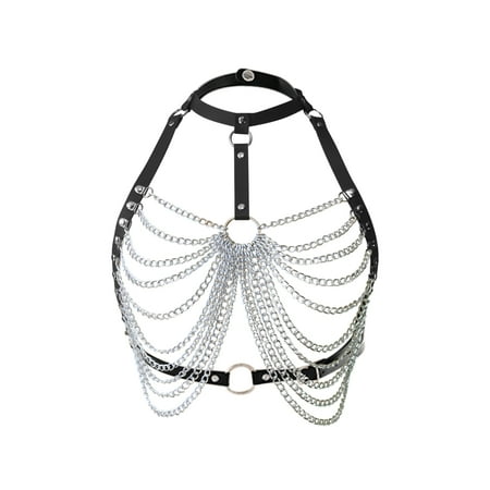 YUHAOTIN Lingerie See Thru Punk Pu Leather Multi Layer Chain Bra Chain Metal Body Chain Womens Lingeries Christmas Santa Women s Exotic Lingerie Sets Plus Size Wedding Night