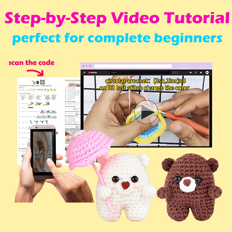 Learn To Crochet Kit For Adults Beginner Ages 13+. Give Crocheting A Go  With User Friendly Chunky & Soft T-Shirt Yarn. Step By Step Instruct &  Videos.