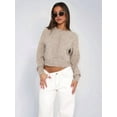 thumbnail image 2 of Women'S Cropped Cardigan Sweaters Long Sleeve Button Down Sweaters Knit Cardigan Cute Y2k  Coffee M, 2 of 6