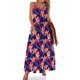 thumbnail image 1 of Vestido largo con estampado de lirios y flores, con tirantes y diseño geométrico, para uso urbano, informal, largo, de verano, con escote en V y tallas grandes, 1 of 7