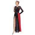 thumbnail image 5 of Doomiva Women's Lyrical Dance Dress Shiny Rhinestones Mesh Split Maxi Dresses Contemporary Dancewear Black&Red M, 5 of 7