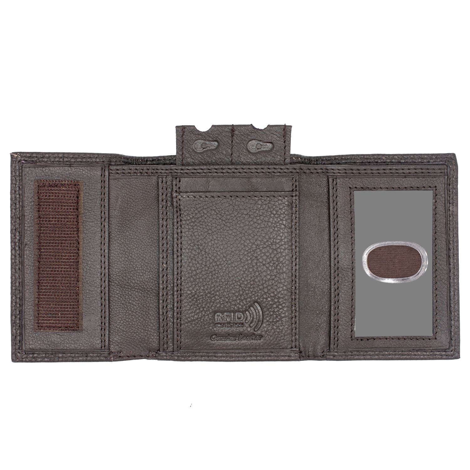 RFID Blocking Leather TriFold Wallet for Men Brown Velcro Closed Key