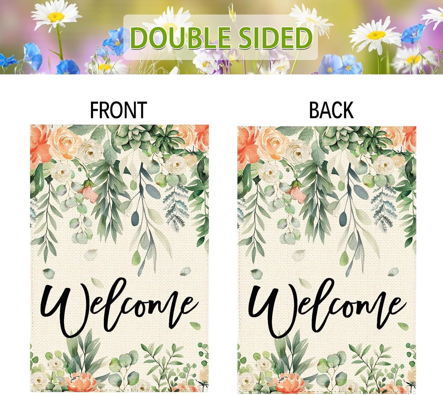 Spring Eucalyptus Flowers Garden Flag 12 x 18 Inch Double Sided Floral Seasonal Welcome Burlap Yard Outdoor Flag