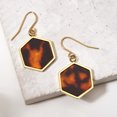 thumbnail image 6 of Bling Jewelry Womens Hexagon Brown Tortoise Shell Dangle Earrings 14K Gold Plated Stainless Steel, 6 of 6