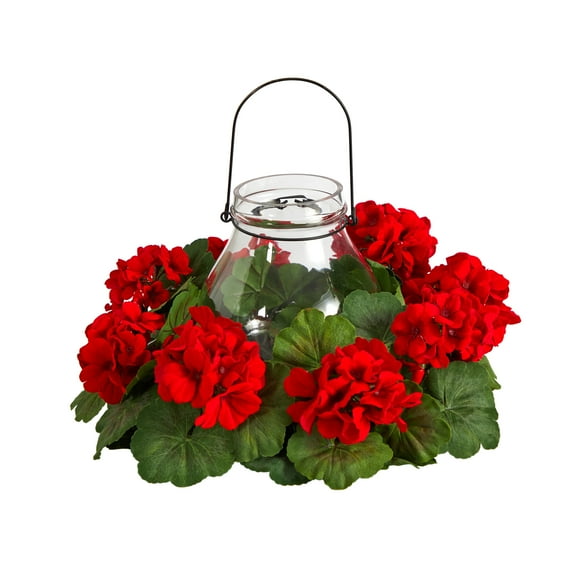 Nearly Natural 16" Red Geranium Artificial Flower Candelabrum