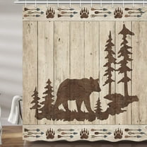 Rustic Cabin Bear Shower Curtains for Bathroom, Wild Animals Hunting Forest Woodland Bath Curtain Set, Lodge Bear Print Fabric Bathroom Accessories Restroom Decor 12 Hooks Included 72X72 inches