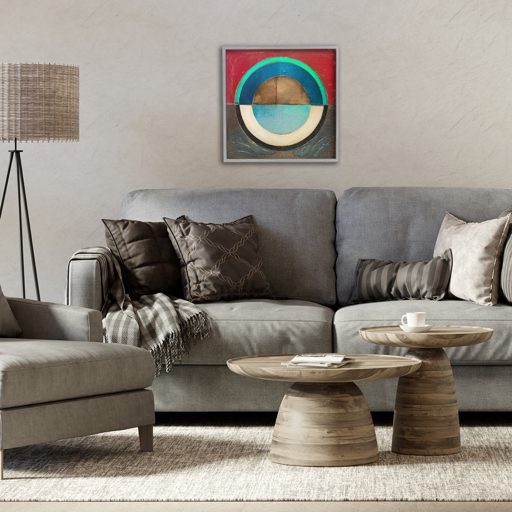 Stupell Industries Round Distressed Circle Gray Framed Giclee Art, design by Matthew Finger