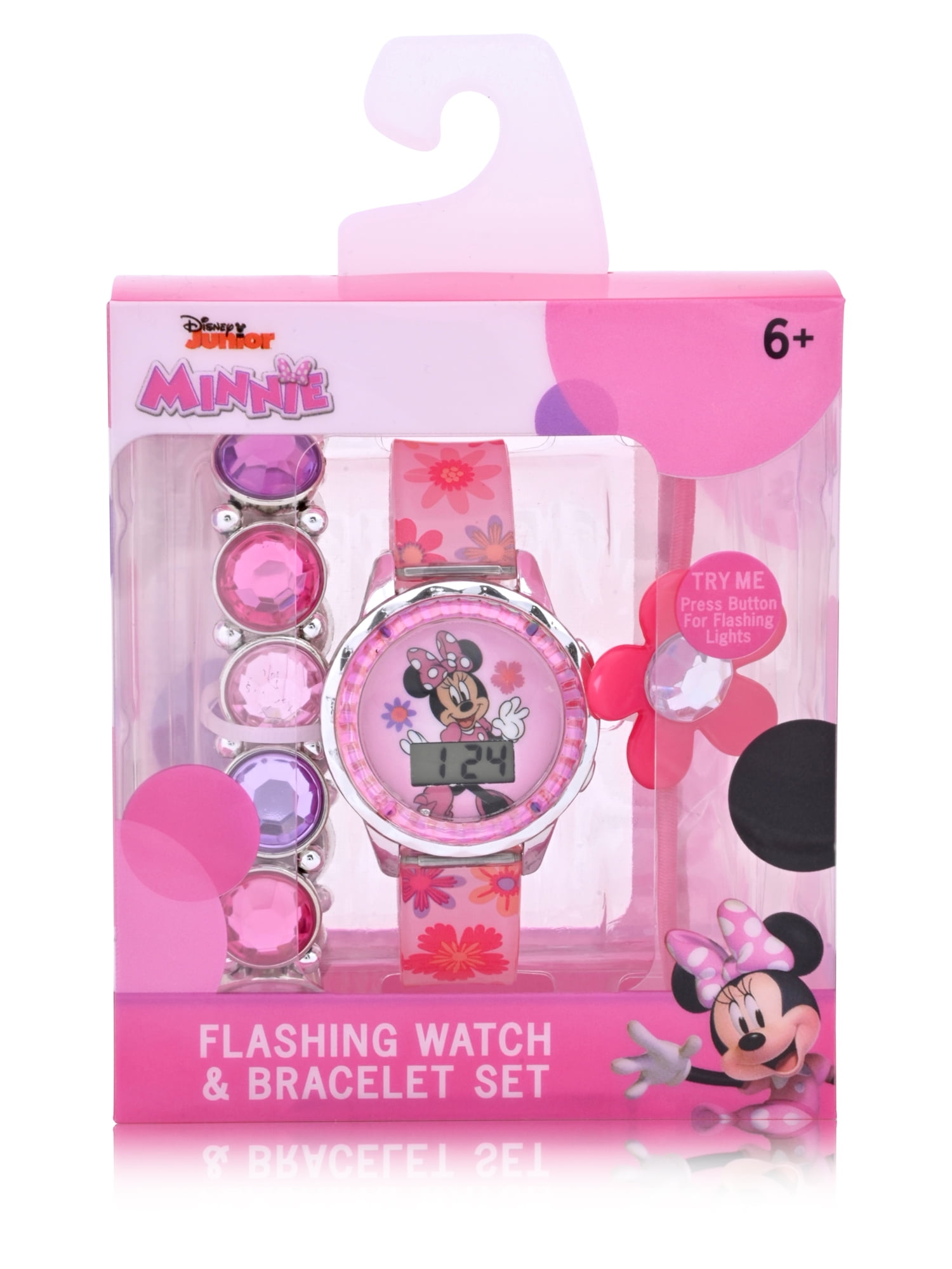 Disney Minnie Mouse Girls Flashing LCD Pink Ombre Silicone Watch, Bracelet  and Hair Accessory 3 Piece Set