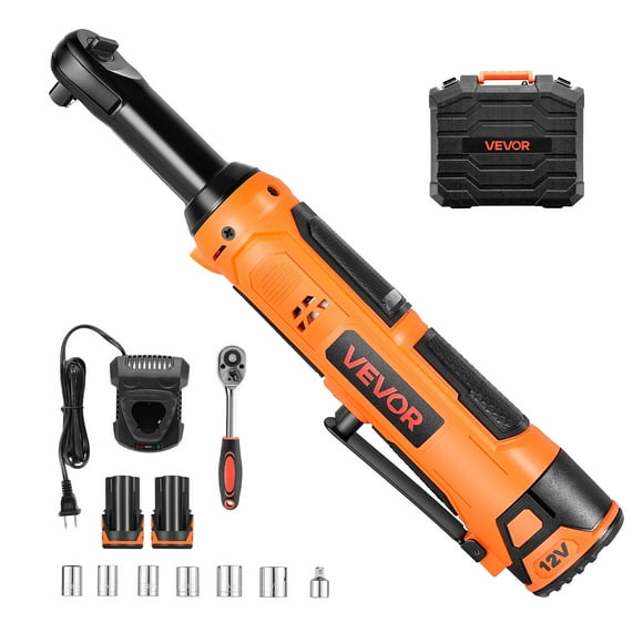 VEVOR Cordless Ratchet Wrench, 3/8 inch Drive, 230 RPM, up to 33 ft-lbs of Torque, Battery Powered Electric Ratchet Wrench Set
