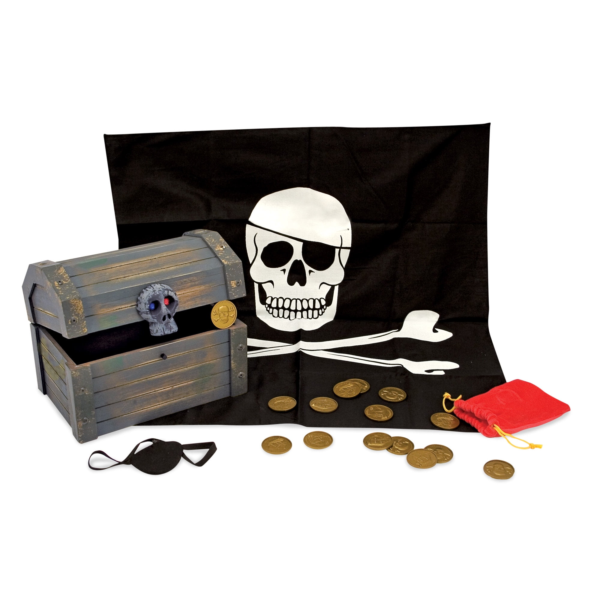 Treasure Chest 11"x 7"x 6" Lock Skeleton Keys Doubloon Accents in Antique 