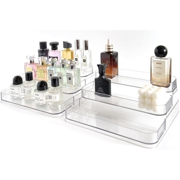 Organizador de perfumes Rusnugic, paquete de 2 unidades, estante de tres niveles, transparente