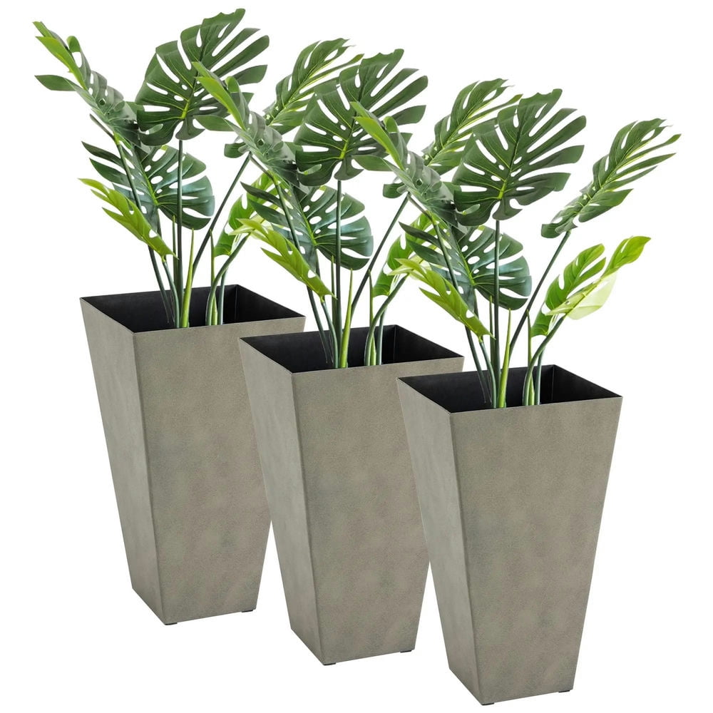 Topcobe Set of 3 Tall Planters with Drainage Hole, 28" Outdoor Flower Plant Pots, Indoor Planters for Porch Patio and Deck, Planters for Outdoor Plants, Raised Beds for Gardening, Gray