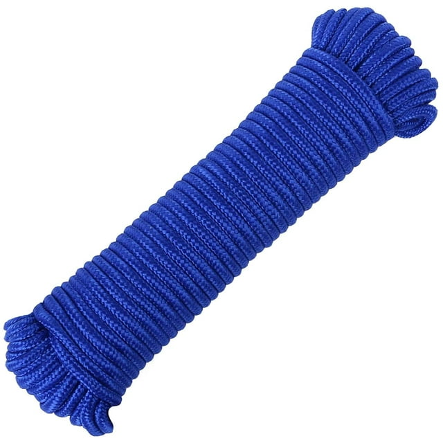 90 Ft Φ 1/4 In (7 Mm) Nylon Poly Rope Cord Flag Pole Polypropylene Clothesline Camping Utility Good For Tie Pull Swing Climb Knot (90Ft (27.5M), Blue)
