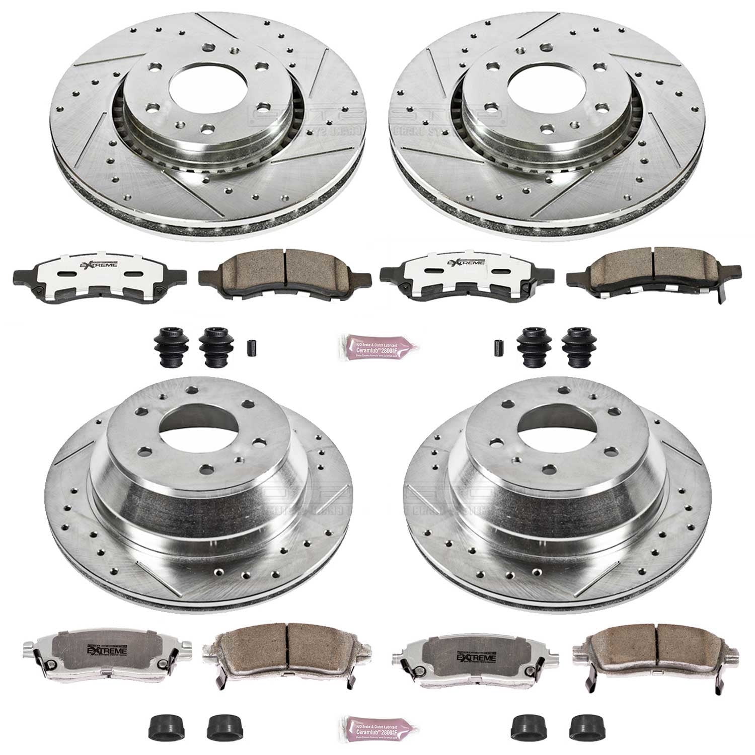 PowerStop Front and Rear Z26 Street Warrior Carbon-Fiber Ceramic Brake Pad and Drilled and Slotted Rotor Kit Fits: BUICK CHEVROLET GMC SAAB Select Models K2060-26