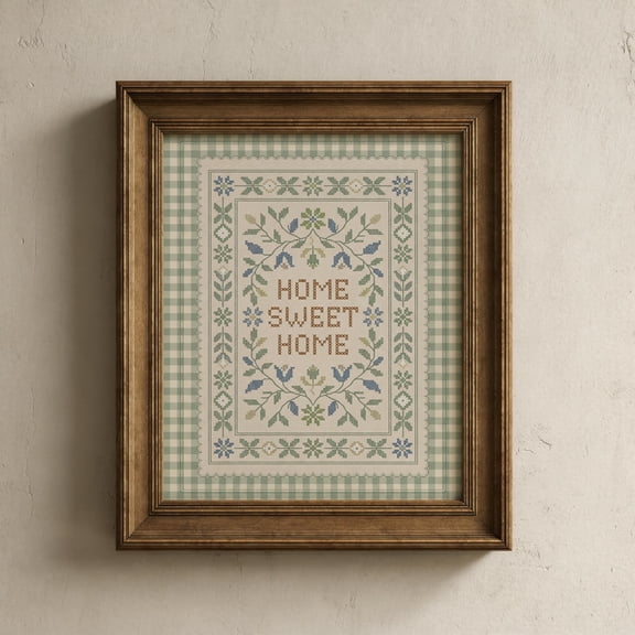 Home Sweet Home Art Print: Green Gingham Cottagecore Wall Art Farmhouse Kitchen Decor NO FRAME