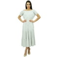 thumbnail image 3 of Bimba Women's Floral Smocked Waist Cotton Maxi Summer Chic Dress, 3 of 8