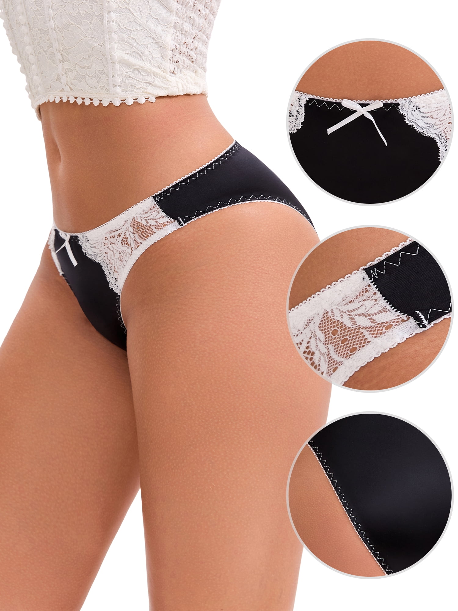 DARING DIVA Women's Lace Satin Low Rise Comfortable Smoothing Briefs XL Black