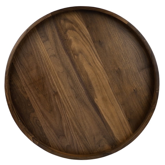 KINGCRAFT 26 x 26 inches Extra Large Round Ottoman Table Tray Wooden Solid Serving Tray with Handle Black Walnut Circle Platter Decorative Tray for Oversized Ottoman Home Breakfast in Bed Tea Coffee