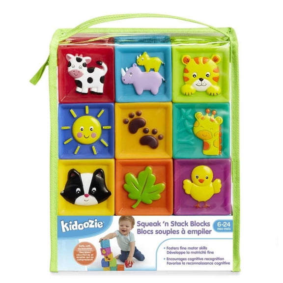 Kidoozie Squeak 'n Stack Blocks for Infants and Toddlers, Multicolor, 6-24 Months