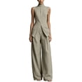 thumbnail image 2 of Sets Summer Outfits Sleeveless Crop Tops Women Solid Color Stand Collar Sleeveless Shirt Tops Wide-Leg Pants Suit Gray Xl, 2 of 6