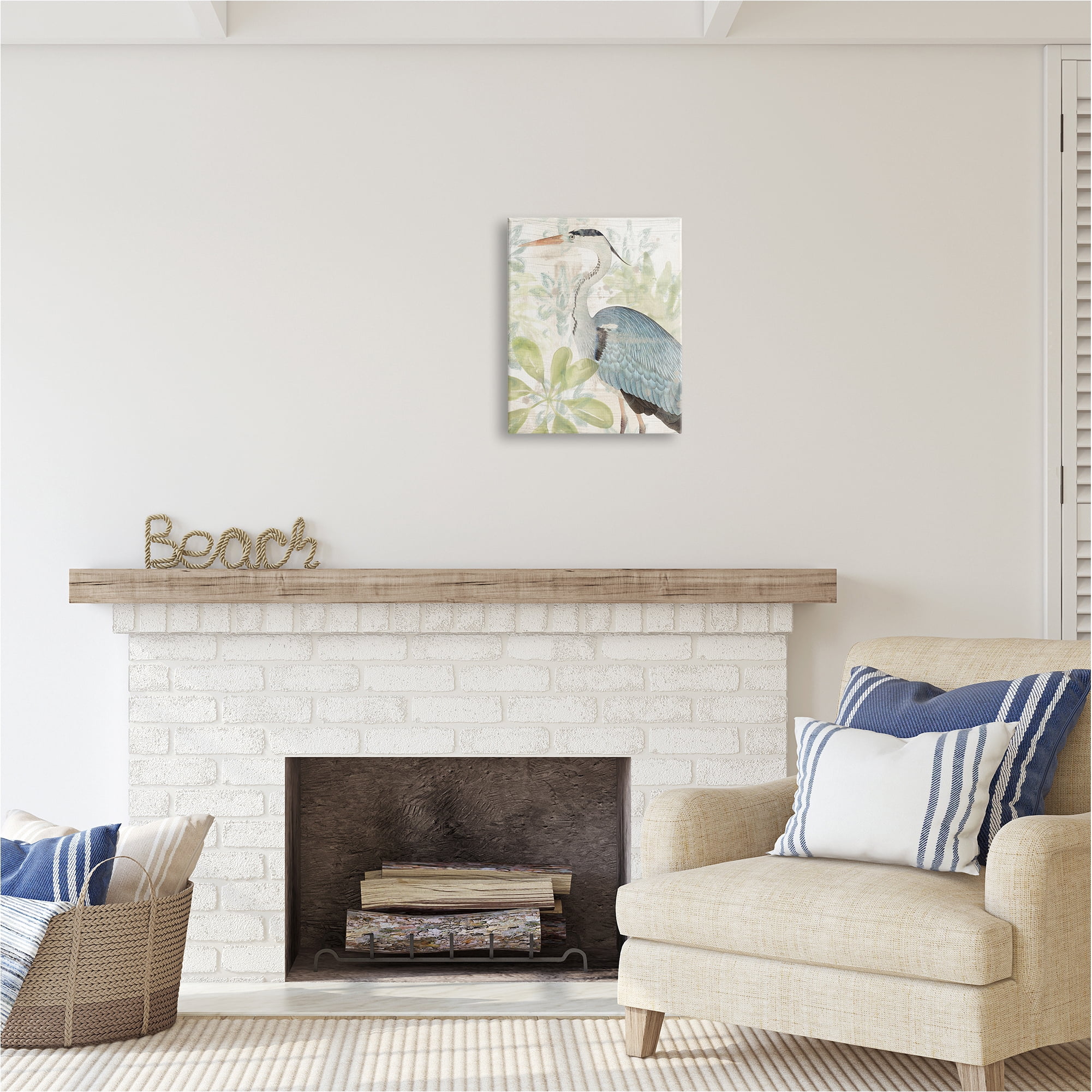Stupell Industries Heron & Tropical Plants Animals & Insects Painting Gallery Wrapped Canvas Art Print Wall Art, 16 x 20
