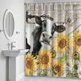 thumbnail image 5 of Cow Sunflower Shower Curtain for Bathroom Decor, Farmhouse Yellow Flower Leaf Butterfly Barn Door Waterproof Fabric Shower Curtain, 72"x78" Set with 12 Hooks, 5 of 9