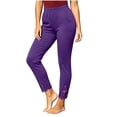 thumbnail image 3 of TtopsQueen Women Cropped Skinny Pants, Elastic High Waist Slim Fit Capri Trousers with Hollow Lace Scalloped Hem, Stretchy Daily Casual Bottoms with Pockets Purple,L, 3 of 5