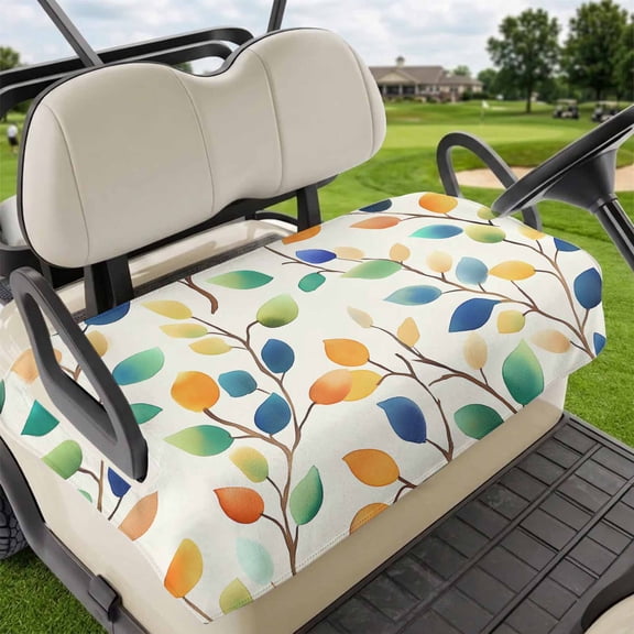 Golf Cart Seat Covers for 2 Seater, Colorful Leaf Soft Microfiber Cart Seat Towel Blanket, Spring Summer Botanical Vintage Absorbent Breathable Non Slip Bench Seats Protector for Golf Course 51"x31"