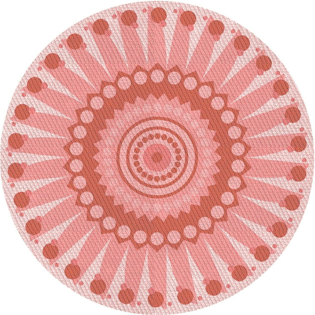 Ahgly Company Machine Washable Indoor Round Transitional Deep Rose Pink Area Rugs, 6' Round