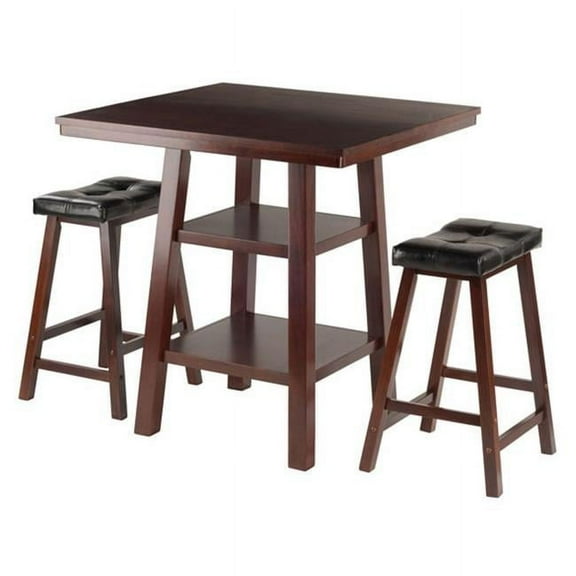 3 Piece Orlando High Table 2 Shelves with 2 Cushion Seat Stools Set, Walnut