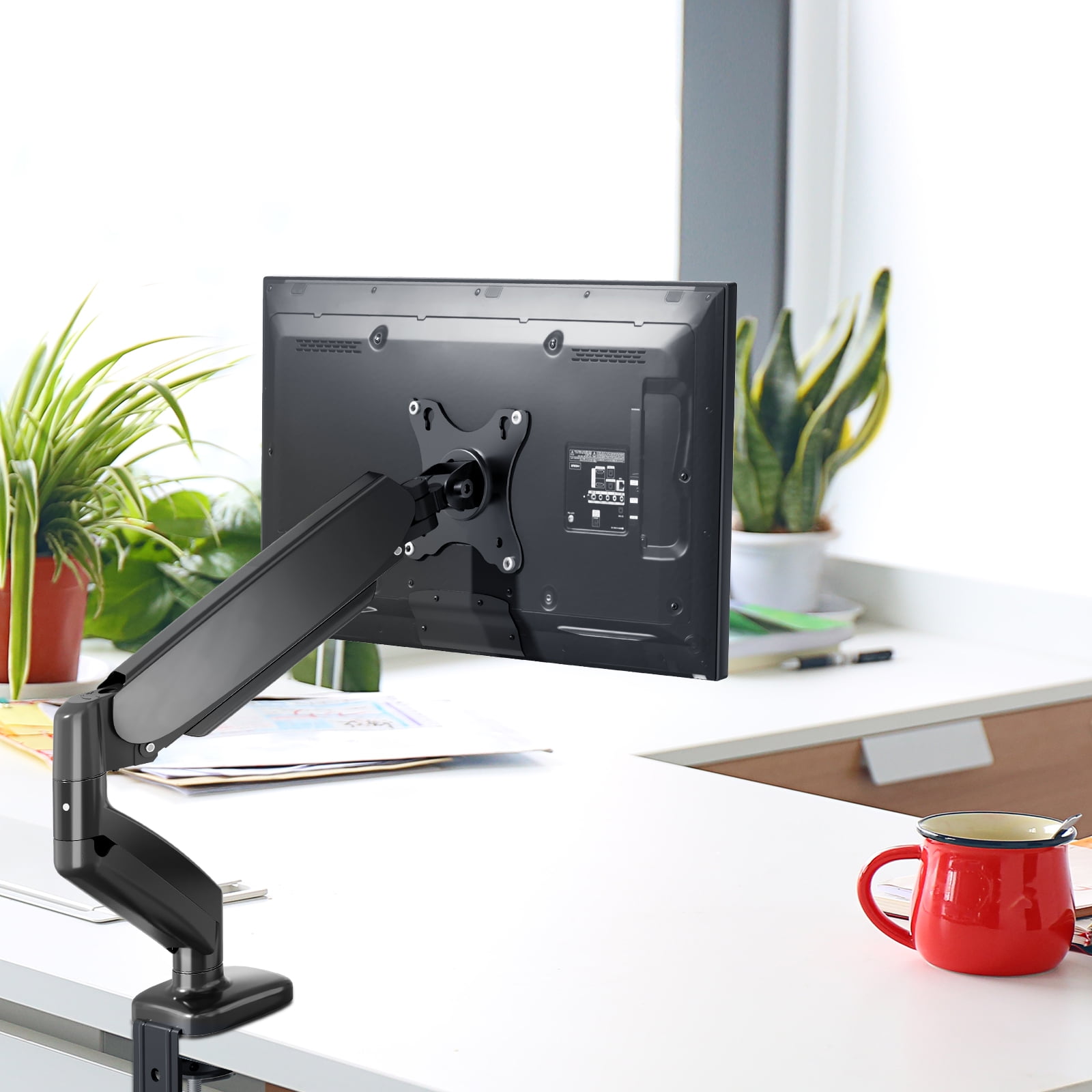 GIANNA Single Monitor Mount, With Clamp and Grommet Base, Fits 4.4 to 15.4 LBS Vesa 75 100 x 100, For Wide 15 to 27 Inch Screen