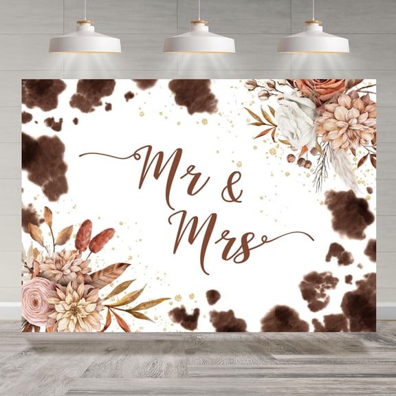 7x5FT Mr and Mrs Backdrop Floral Western Cowgirl Wedding Photography Background Engagement Bride to Be Anniversary Party Decorations Banner Photo Booth Props