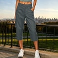 thumbnail image 2 of Womens Straight Leg Capri Cargo Pants High Waisted Button Closure Cropped Trousers with Pockets Casual Work Hiking Pants Dark Gray, 2 of 7