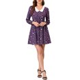 thumbnail image 2 of INSPIRE CHIC Women's Contrast Peter Pan Collar Metallic Stars Long Sleeve Dress Purple S, 2 of 5