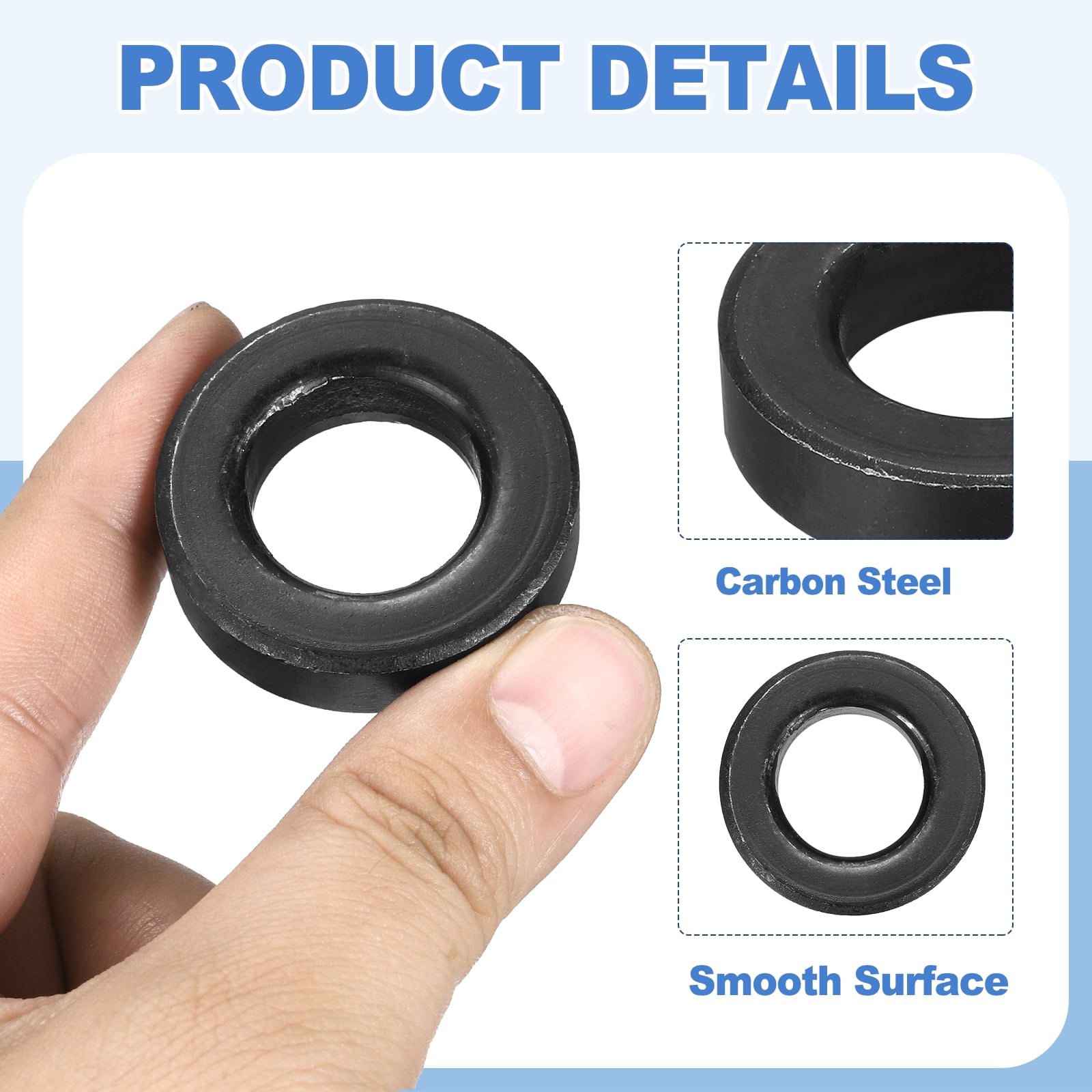 Uxcell 12pcs Black Flat Washer for M20 Screw, Steel Metal Washers 20mm ID 38mm OD 10mm l for Industrial, Screws Bolts