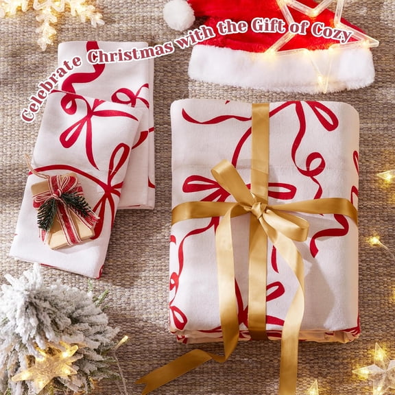 Cotton Flannel Sheets King Size, Ultra Soft Flannel Sheet Set with 14" Elastic Pocket Fits up to 16" Mattress, Novelty Print Warm Flannel Bedding, Red Bow 4 Piece