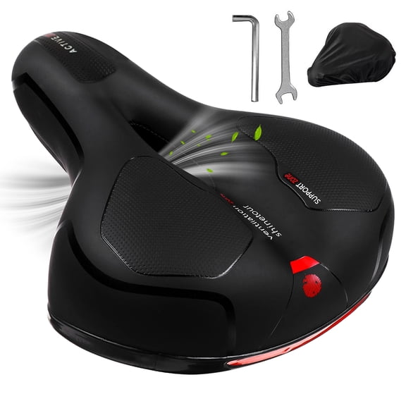 cyrico Bike Seat Cushion for Men Women, Bicycle Seat with Dual Shock Absorbing Ball, Comfortable Wide Foam Bike Saddle, Waterproof Bike Cushion with Reflect for Mountain Road Indoor Exercise Bikes