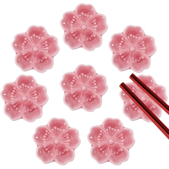 8 Pcs Cherry Blossom Chopsticks Holder Ceramic Chopstick Rest Chopsticks Holder Rack Tableware Decoration for Chopsticks Forks Spoons Paint Brushes Indian Red