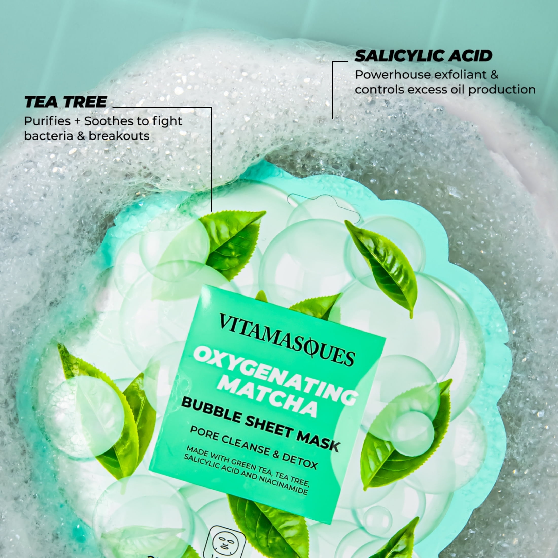 (4 pack) Vitamasques Oxygenating Matcha Green Tea Face Mask for All Skin Types, 1 Sheet Mask