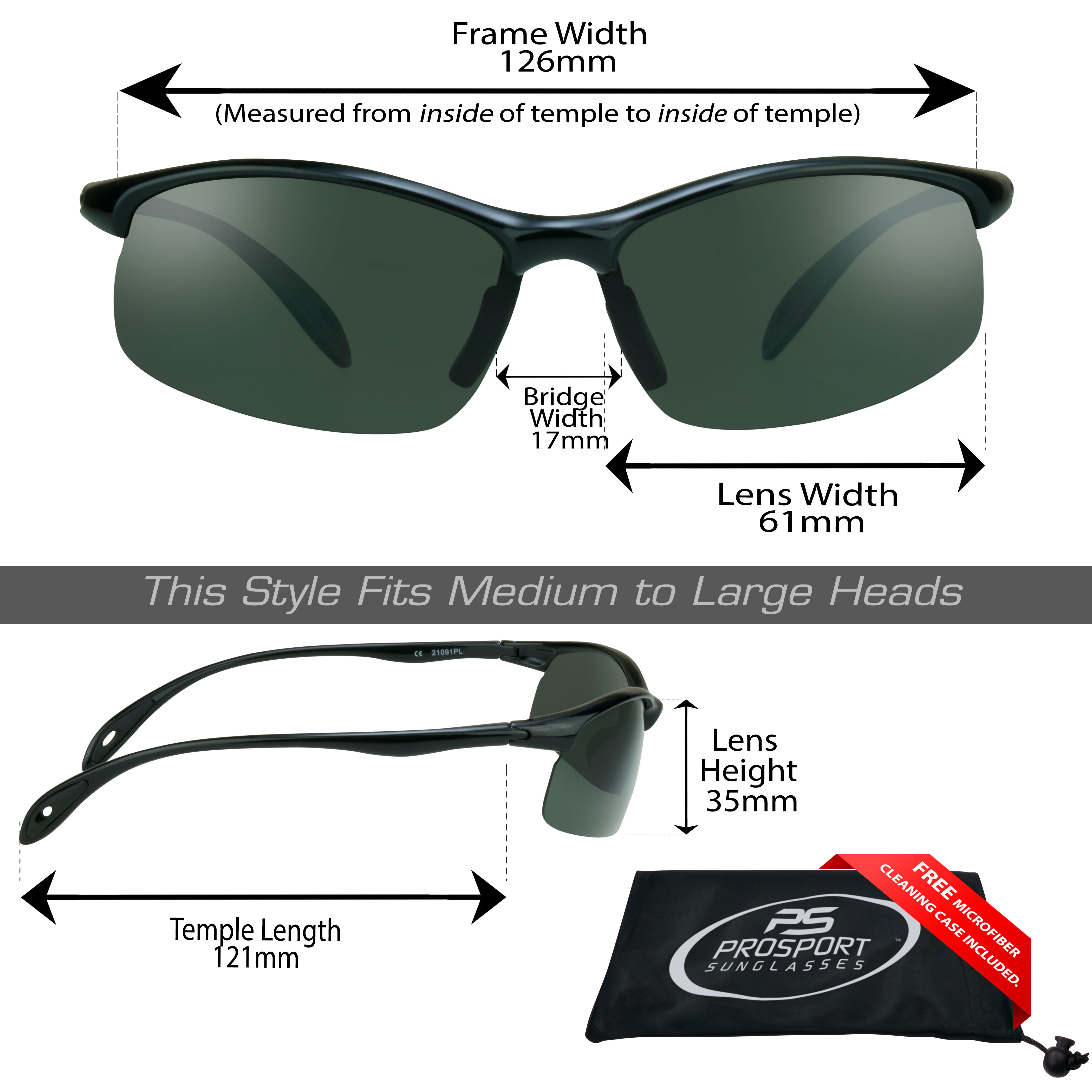 proSPORT Polarized Sunglass Men Women Light-Weight Semi-Rimless