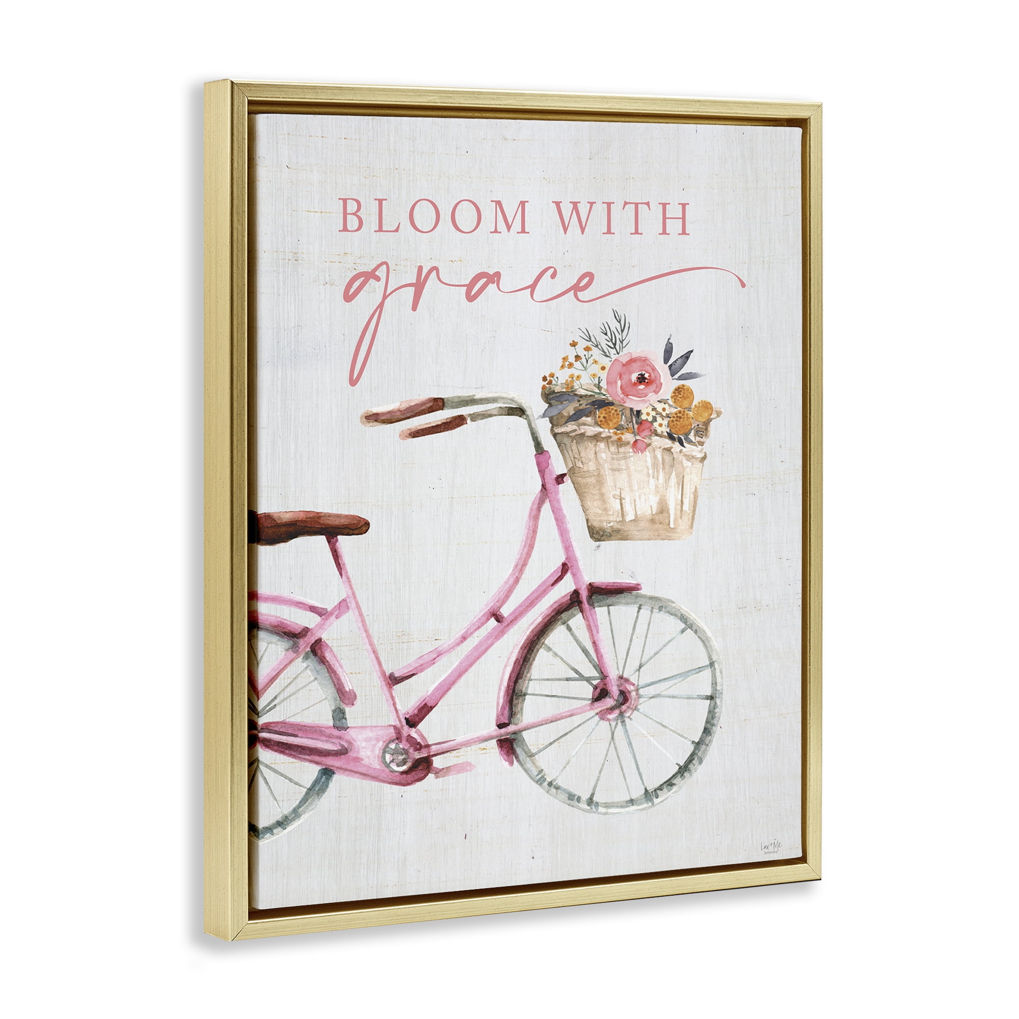 Stupell Industries Bloom With Grace Bicycle Gold Framed Floater Canvas Wall Art, design by Lux + Me Designs