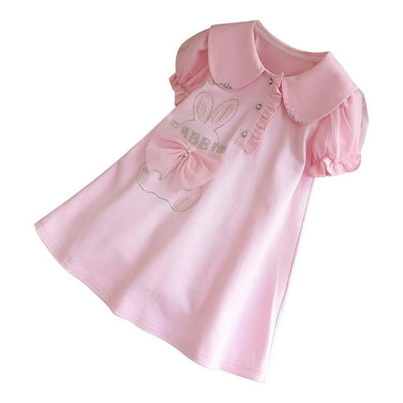 

ZRBYWB Toddler Girl s Bow Ruffle Trim Crew Neck Puff Sleeve Flared A Line Dress Baby Girl Clothes
