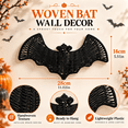 thumbnail image 2 of 3pcs Black Wicker Bat Festive Wall Accent, Woven Bamboo Halloween Decoration, Minimalist Spooky Ornament for Living Room, Entryway, Porch & Holiday Home Display, 2 of 8