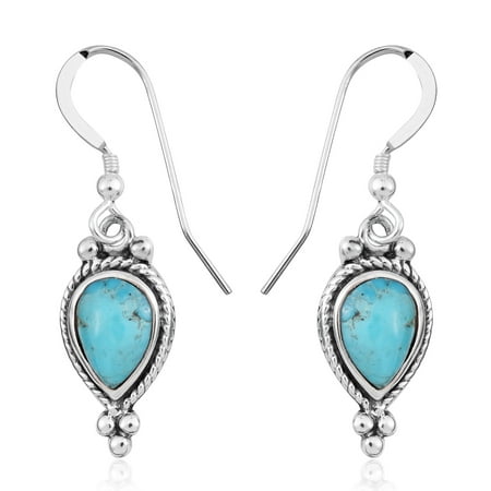 - 925 Sterling Silver Pear Kingsman Turquoise Drop Dangle Earrings for Women Jewelry Gift
